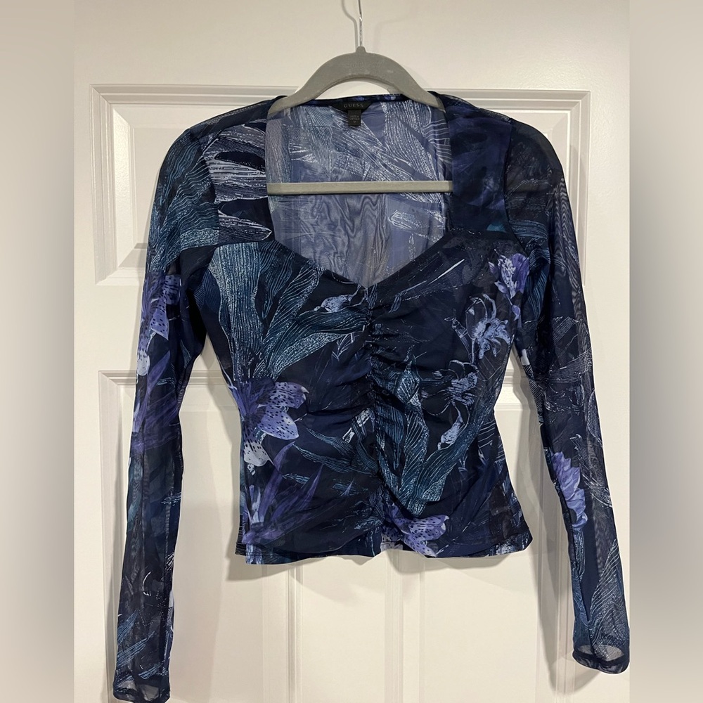 GUESS Floral sheer blue Long Sleeve Top